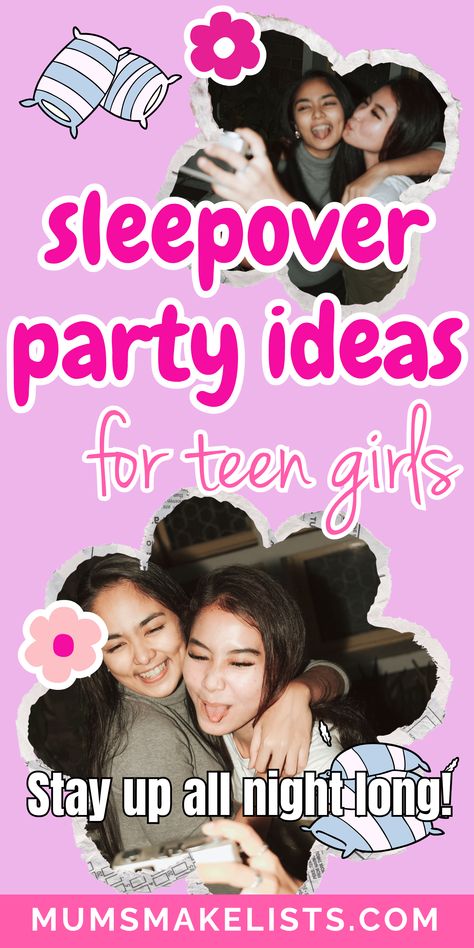 Make your next girls' sleepover unforgettable with these awesome ideas for teens! From fun games and delicious food to engaging activities, this guide has everything you need for an amazing night. Perfect for a slumber party birthday or fun sleepover activities. Don’t miss out on the sleepover essentials and best snacks for sleepovers that will keep everyone happy! #TeenSleepover #GirlsSleepoverParty #SlumberPartyFun Sweet 16 Sleepover Party Ideas, Teen Girl Activities, Birthday Activity Ideas For Teens, Snacks For Sleepovers, Teen Sleepover Games, Games To Play At A Sleepover, Sleepover Ideas For Teens, Girl Sleepover Games, Sleepover Set Up Ideas