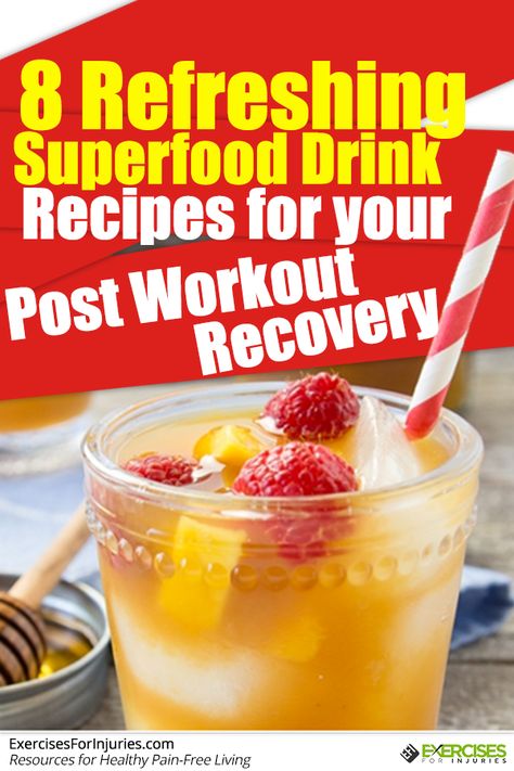 8 Refreshing Superfood Drink Recipes for your Post Workout Recovery Click here - http://exercisesforinjuries.com/8-refreshing-superfood-drink-recipes-for-your-post-workout-recovery/ What To Drink After A Workout, Post Workout Drink Recovery, After Workout Drink, Best Recovery Foods Post Workout, Best Pre Workout Drink, Workout Recovery Drink, Superfood Drinks, Preworkout Drink, Post Workout Drink