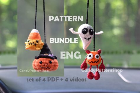 Ghost Crochet, Crochet Pour Halloween, Hanging Ghosts, Hanger Decor, Crochet Car, Monster Toys, Halloween Candy Corn, Halloween Crochet Patterns, Pumpkin Jack