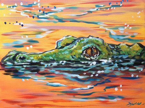 Alligator Painting, Alligators Art, Louisiana Swamp, Clay Painting, Tapestry Ideas, Sea Creatures Art, Chalk Ideas, Southern Art, Louisiana Art