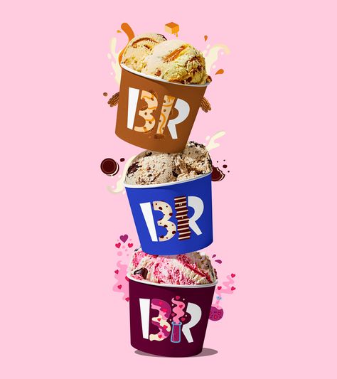 Baskin Robbins Logo, Baskin Robbins Flavors, Baskin Robbins Ice Cream, Donut King, Ice Cream Photography, Ice Cream Packaging, Ice Cream Brands, Baskin Robbins, Logo Redesign