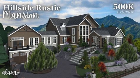 Hillside Rustic Mansion - 500K Exterior - Bloxburg Speed Build - YouTube Hillside Mansion Bloxburg, Bloxburg Forest House, Bloxburg Hillside House, Bloxburg Hillside Mansion, Farm Bloxburg, Bloxburg Mountain House, Bloxburg Cabin, Bloxburg Speed Build, Hillside Mansion