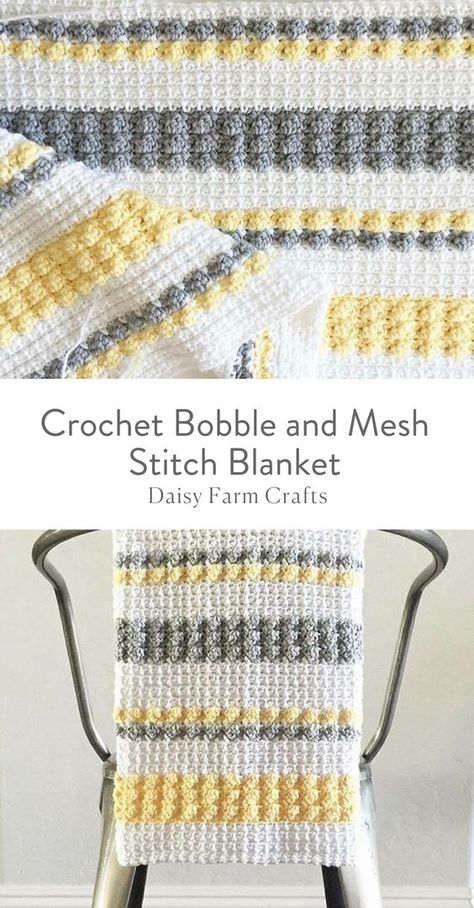 Bubble Crochet Blanket, Bobble Stitch Crochet, Blankets Crochet, Daisy Farm, Crochet Bobble, Mesh Stitch, Stitch Blanket, Crochet For Beginners Blanket, Farm Crafts