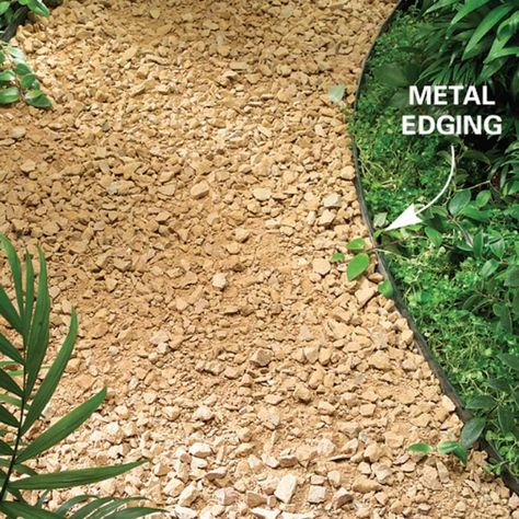 Metal Edging Backyard Paths, Terrace Steps, Xeriscape Ideas, Garden Path Ideas, Gravel Pathway, Pathway Ideas, Yard Pathway, Stepping Stone Paths, Landscape Diy