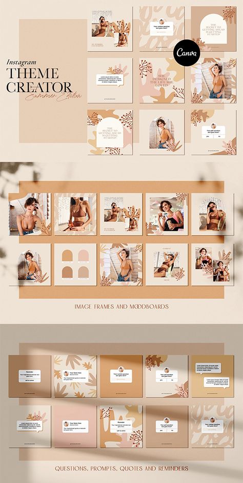 Ad: Instagram feed templates for coaches and business owners, featuring 30 feminine designs including inspirational quotes, reminders, alerts and image frames. This template pack will help you create highly sharable, trendy graphics - perfect for growing and nurturing your Instagram following. Designed in Canva and available in high resolution 1200px x 1200px size. $27 Image Frames, Instagram Puzzle Feed Template, Trendy Graphics, Instagram Puzzle Feed, Instagram Grid Design, Cover Design Inspiration, Puzzle Feed, Instagram Feed Planner, Instagram Puzzle