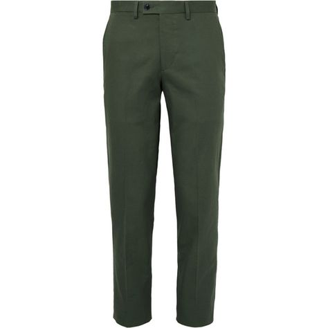 MP Massimo Piombo Green Slim-Fit Cotton-Gabardine Suit Trousers (12.420 RUB) ❤ liked on Polyvore featuring men's fashion, men's clothing, men's pants, men's casual pants and men Mens Green Dress Pants, Green Pants Men, White Jeans Winter, How To Wear Heels, Green Dress Pants, Slim Fit Pants Men, Bralette Outfit, Casual Dress Pants, Designer Suits For Men