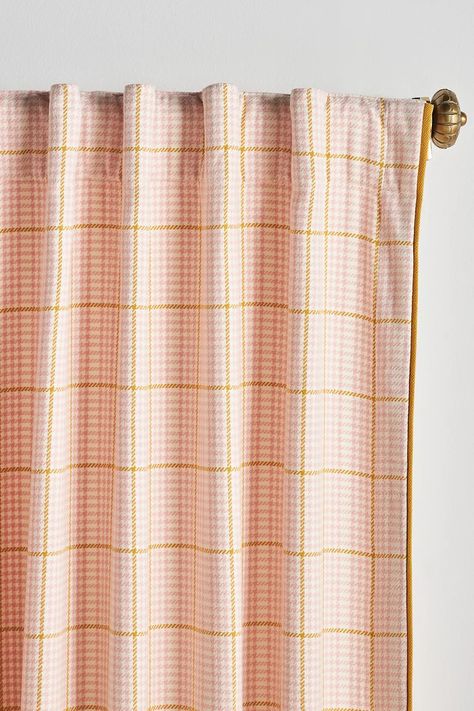 Banks Curtain | AnthroLiving Pink Curtains Nursery, Tweed Curtains, Playroom Curtains, Curtains Childrens Room, Gingham Decorations, Tie Top Curtains, Gingham Curtains, Living Room Redesign, Closet Curtains