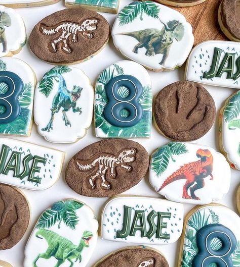 Eddie - The Edible Ink Printer on Instagram: "Backgrounds on these birthday cookies were printed on Eddie®, The Edible Ink Printer by @newberrycookieco Primera does not own the copyright and/or does not intent to infringe on copyright. #birthdaycookies #cookier #eventplanner #cookielife #cookiebaker #bakersofinstagram #dessert #bakerylife" I Do Cookies, Jurassic Birthday, Edible Ink Printer, Dinosaur Cookies, Edible Printer, Dinosaur Cake, Edible Printing, My Bucket List, Edible Ink