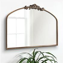 Arched Gold Mirror, Gold Arched Mirror, Victorian Entryway, Gold Arch Mirror, Brass Fireplace, Baroque Mirror, Retro Mirror, Staircase Decor, Fireplace Mirror