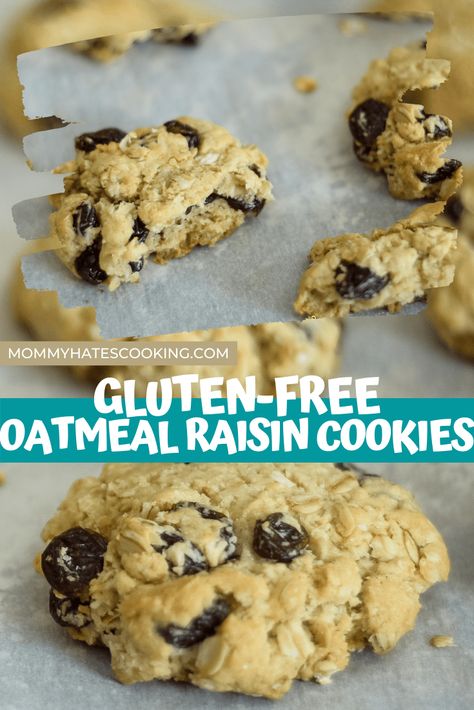 Make the BEST Gluten Free Oatmeal Raisin Cookies, these are the perfect combination of sweet goodness and oats! Gluten Free Oatmeal Raisin Cookies, Gluten Free Oatmeal Cookies, Cookie Recipes Oatmeal Raisin, Easy Gluten Free Desserts, Gluten Free Cookie Recipes, Cookies Gluten Free, Oatmeal Cookies Chewy, Gluten Free Oatmeal, Gluten Free Desserts Recipes