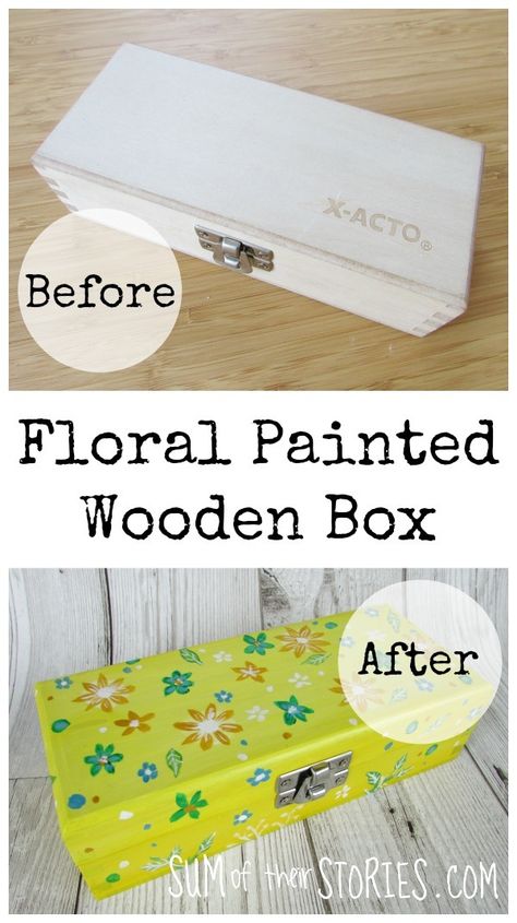 Floral Painted Wooden Box DIY Tutorial — Sum of their Stories Craft Blog Floral Painting Tutorial, Wooden Box Painting Ideas, Simple Floral Painting, Box Painting Ideas, Wooden Box Diy, Cheap Living Room Furniture, Painting Wooden Furniture, Painting Simple, Wooden Tool Boxes