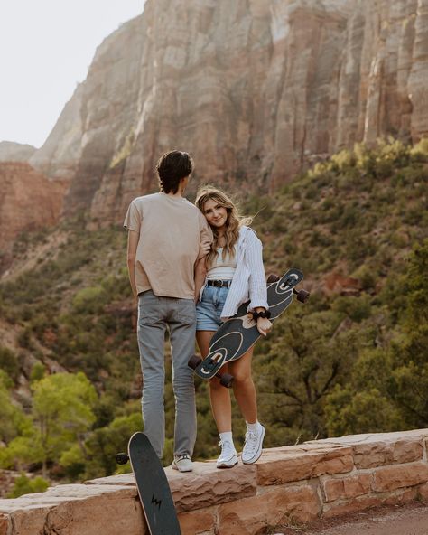 A couple of years ago when I was living in SE Idaho I did a fun, summer, long boarding shoot in Grand Teton National Park 🏔️🛹 (I’ve always loved national parks lol) Fast forward a couple of years and now I’m living in Southern Utah near Zion National Park. I thought, “How fun would it be to do that concept again, but in a different national park? Instead of green, it will be red. And it will be fun to see how I’ve grown.” So here you have it: my fun, playful, summery long boarding couples se... Long Boarding, Southern Utah, Fast Forward, Zion National Park, Fun Summer, Photo Instagram, Idaho, And Now, Utah