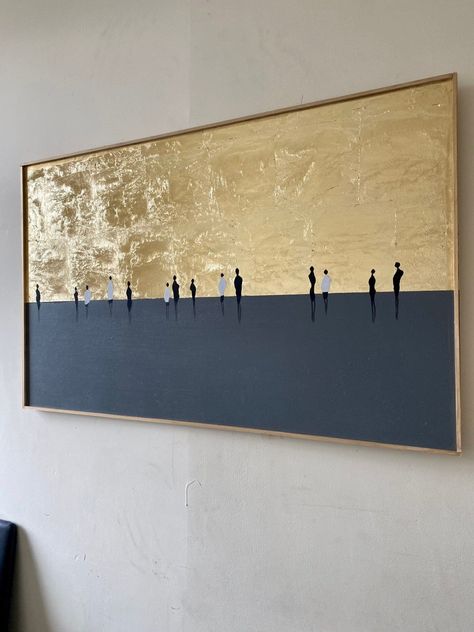 Stretched canvas Acrylic Artwork Xlarge Handmade Grey Gold leaf Human Acrylic Painting wall art abstract artwork 80*60cm Large Gold Framed Art, Wall Art Gold Leaf, Acrylic Painting Wall, Acrylic Texture, Unique Wall Art Decor, Gold Art Painting, Acrylic Art Projects, Diy Abstract Canvas Art, Diy Canvas Wall Art