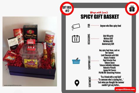 Hot And Spicy Gift Basket Ideas, Party Hostess Gifts, Hot And Spicy, Hot Tamales, Lindt Chocolate, Tabasco Sauce, Hot Gifts, Gift Basket Ideas, Quick Gifts