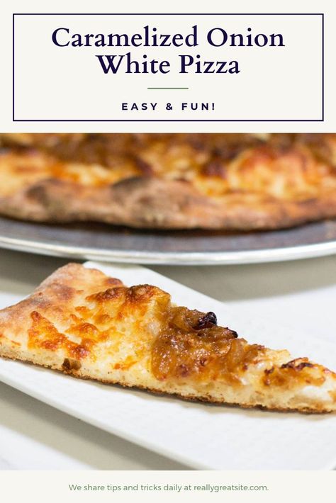 Simple Caramelized Onion White Pizza is a great appetizer or main course with salad. With my easy caramelized onion recipe & homemade or store-bought dough you too can make professional-quality pizza! Recipes Using Caramelized Onions, Seafood Pizza Recipes, Grilled Pizza Recipes, White Pizza Recipes, Seafood Pizza, Savory Tarts, Onion Pizza, Pizza Wheel, Paleo Meals