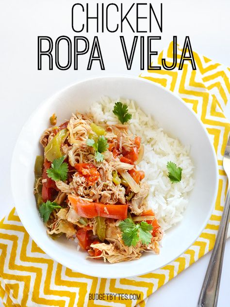 Chicken Ropa Vieja - BudgetBytes.com Chicken Ropa Vieja, Freezer Burritos, Budget Bytes, Egg Noodles, Budget Friendly Recipes, Slow Cooking, Cheap Meals, Slow Cooker Chicken, Budget Meals