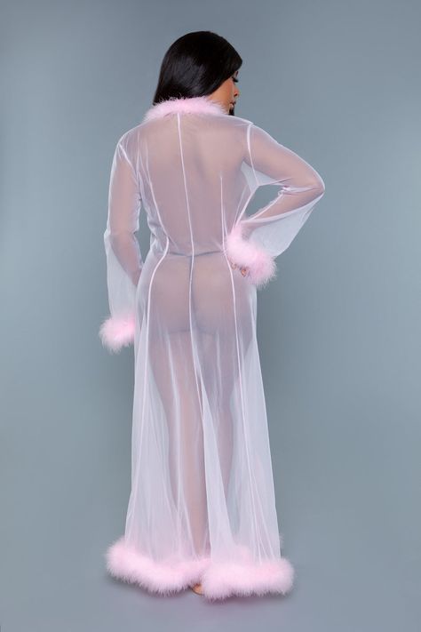 You'll feel like a real Queen in this glamorous Up All Night Robe, which features a long mesh robe with feather trimmed sleeves, a full-length see-through robe, and front ties. Thong panties not included. Marabou feathers Sheer mesh Fabric: 90% Marabou Feathers 10% Nylon Size: One Size equivalent to: Dress size: 6-12 Bust: 32-38 Waist: 23-29 Hip: 24-40 Cup: A-C Ships from United States Marabou Robe, Angel And Devil Costume, Beach Dresses Casual, Beer Girl Costume, Corset Costumes, Sheer Robe, Up All Night, Unique Costumes, Feather Trim