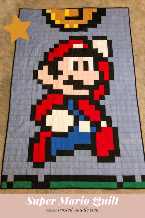 Super Mario Quilt Pattern, Gaming Quilt Patterns, Super Mario Quilt, Mosaic Quilt Patterns, Mario Quilt Pattern, Quilt Ideas For Beginners, Lego Quilt, Mario Ideas, Mario Pattern