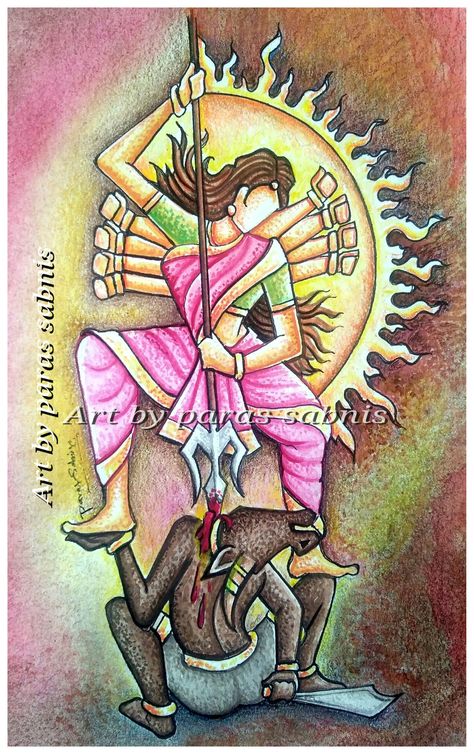 Mahisasura Mardini Paintings, Mahishasura Mardini Painting, Mahishasura Mardini Drawing, Mahisasur Mardini Images, Mahisasur Mardini, Mahishasura Mardini, Character Tattoos, Cartoon Character Tattoos, Boxing Girl