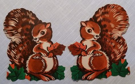 Vintage Dennison Squirrel Die Cuts by MissConduct*, via Flickr Vintage Squirrel Illustration, Squirrel Crafts, Chenille Ornaments, Squirrel House, Squirrel Illustration, Vintage Squirrel, Vintage Stationary, Secret Squirrel, Halloween Doodles