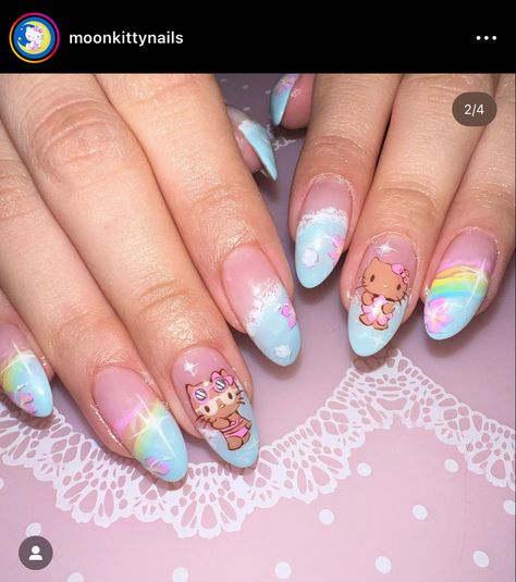 Spongebob Nails, Hello Kitty Nails Art, Eye Nail Art, Gel Overlay, Simple Gel Nails, Hello Kitty Nails, Really Cute Nails, Exotic Nails, Kawaii Nails