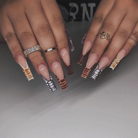 Croc Print Nails, Croc Nails, Drip Nails, Ombre Acrylic Nails, Daily Nail, Vibrant Nails, Print Nails, French Acrylic Nails, Long Acrylic Nails Coffin