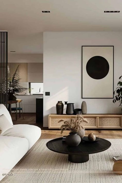 17 Relaxing Japandi Living Room Ideas For A Minimalist Feel 1 Black Wall Interior Living Room, Scandinavian Black Interior, Nordic Modern Living Room, Minimalistic Living Room Decor, Danish Modern Interior Design, Scandinavian Interior Inspiration, Neutral Modern Decor, Living Room Designs 2025 Trends, Scandinavian Interior Dark