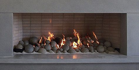 Fire Rocks Fireplace, Concrete Balls For Fireplace, Fireplace Rocks Stones Inside, Gas Logs Fireplace Ideas Farmhouse, Gas Fireplace Ceramic Balls, Balls In Fireplace, Cannon Ball Fireplace, Fireplace Balls Gas, Fireballs In Fireplace