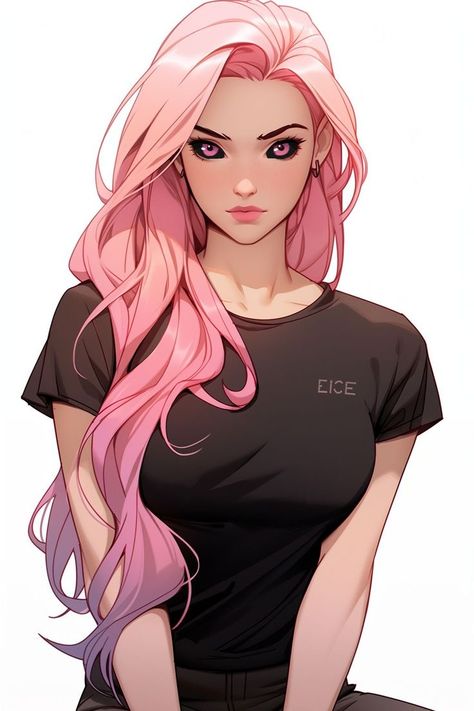 Pink Hair Character Art, Female Oc Character Design Modern, Anime Female Oc Character Design, Pink Hair Oc, Female Anime Art, Pink Hair Character, Anime Female Character, Female Character Design Brunette, Female Oc