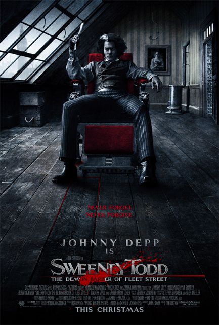 sweeny todd Johnny Depp Movies, Tim Burton Films, Tim Burton Movie, The Lone Ranger, Fleet Street, I Love Cinema, Sweeney Todd, Movie Posters Design, Helena Bonham Carter