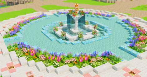 Minecraft Plaza Design, Megabuild Minecraft, Staxel Ideas, Minecraft Builds Aesthetic, Minecraft Ideas Aesthetic, Minecraft Fountain, Aesthetic Minecraft Builds, Rumah Minecraft Sederhana, Minecraft Mansion