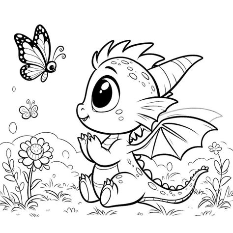 Dessin gratuit à colorier et à imprimer - Coloriage Dragon bébé Detailed Coloring Pages, Colouring Pages, Cricut Crafts, Embroidery Patterns, Tatting, Coloring Pages, Cricut, Embroidery, Drawings