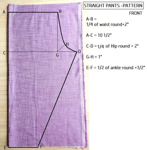 Make Easy & comfortable {Straight pants} - sewing pattern - Sew Guide Straight Pant Pattern, Palazzo Pattern Drafting, Pant Stitching Pattern, Stitching Patterns Sewing, Easy Pants Sewing Pattern, Straight Pants Pattern, Easy Pants Pattern, Straight Pants Design, Trouser Pants Pattern