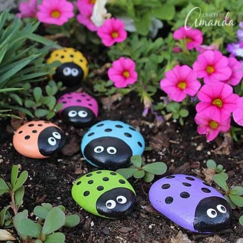 Ladybug Rocks, Pebble Garden, Insect Crafts, Painted Rocks Kids, Fun Arts And Crafts, Rock Painting Ideas Easy, Decoration Kitchen, Crafts For Kids To Make, Diy Garden Projects