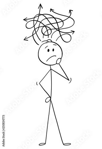 Stock Image: Cartoon stick figure drawing conceptual illustration of confused man or businessman thinking about problem. Stick Figure Thinking, Person Thinking Drawing, Confused Drawing, Stick Man Drawing, Thinking Drawing, Dangerous Person, Stick Men Drawings, Snail Mail Art, Stick Drawings