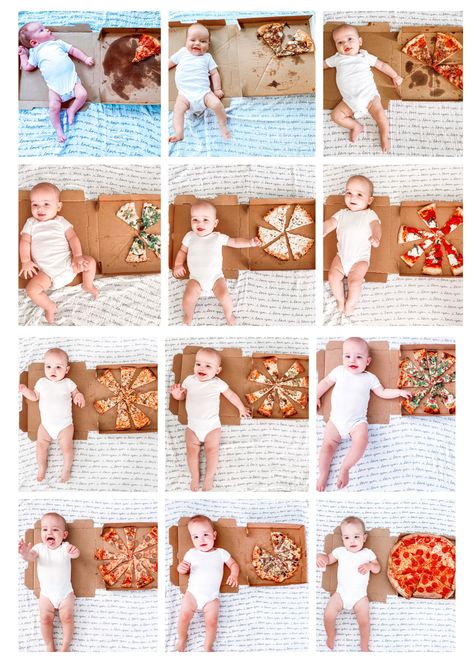 Pizza Monthly Milestone, Pizza Baby Month Pictures, Infant Monthly Pictures Ideas, Pregnancy Milestones Pictures, Milestones For Babies Monthly Pictures, Month Milestones Baby Pictures, Baby Boy Milestone Pictures, Baby 1st Month Photo Ideas, Monthly Milestone Ideas