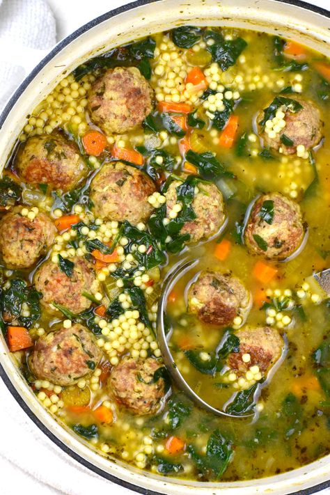 Soup after cooking in a dutch oven. Soups In Dutch Oven, Dutch Oven Recipes Soup, Soup Recipes Dutch Oven, Dutch Meatball Soup, Dutch Oven Soups, Dutch Oven Soup Recipes, Recipes Dutch Oven, Meatballs And Pasta, Dutch Oven Soup