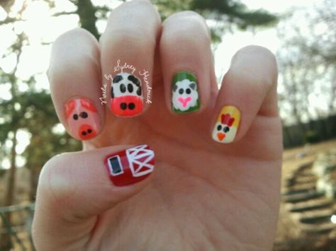 Farm Animals :) Farm Themed Nails, Farm Theme Nails, Farm Nails Designs, Farm Animal Nails, Farm Nails, Fingernail Ideas, Barnyard Theme, Dogs Images, Kids Nails