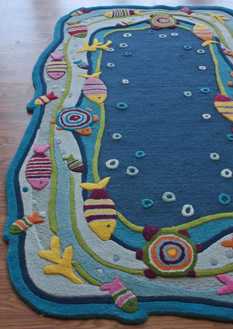 Kinder Under the Ocean Area Rug -in various rugs Kids Ocean Bedroom, Ocean Rugs, Mermaid Rug, Ocean Kids Room, Girls Bedroom Rug, Kids Bathroom Ideas Shared, Sea Rug, Fish Rug, Ocean Themed Bedroom