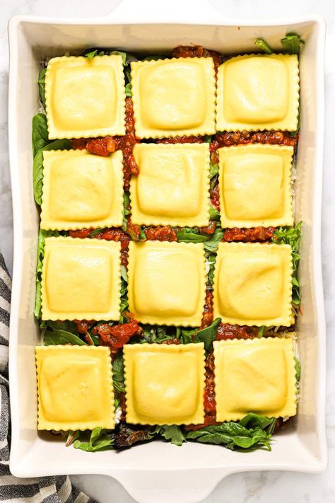 Ravioli Lazy Lasagna Recipe | Midwest Foodie Ravioli Lasagna Vegetarian, Costco Ravioli Lasagna Recipe, Ravioli Pesto Pie, Ravioli Lasagna With Spinach, Spinach Ravioli Lasagna, Fresh Ravioli Lasagna, Ravioli Lasagna With Cottage Cheese, Lazy Ravioli Lasagna, Lazy Lasagna Ravioli