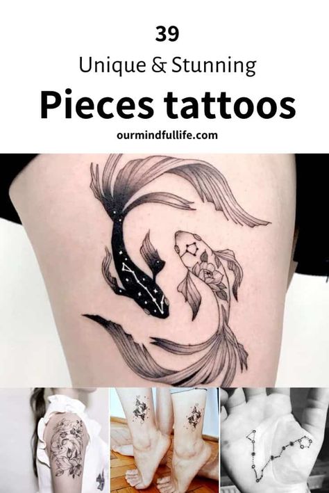 39 Unique and stunning Pieces tattoos - OurMindfulLife.com / Pieces tattoo ideas/Pieces aesthetics /zodiac tattoos Pieces Tattoo Zodiac, Pieces Zodiac Tattoo, Zodiac Tattoo Ideas, Pisces Tattoo Designs, Pisces Tattoo, Design Your Own Tattoo, Aquarius Tattoo, Tattoos Mandala, Pisces Tattoos