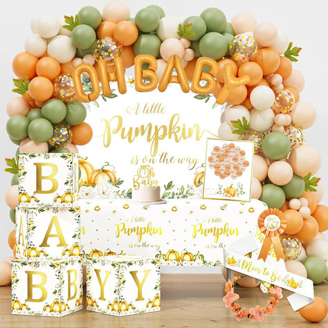 Little Pumpkin Baby Shower Decorations Party Supplies for boy or Girl, Rustic Fall Autumn Baby Shower Decor, A Little Pumpkin is on The Way Backdrop Balloon Arch Baby Box Mom to Be Sash Dad to Be Pin #ad #alittlepumpkinisontheway #babyshowerideas #babyshowerthemes #babyshowersupplies #pumpkinbabyshower #littlepumpkinbabyshower #alittlepumpkinisonthewaybabyshower #pumpkinbabyshowerideas #babyshoweridea Fall Baby Shower Decor, Fall Baby Shower Themes, Baby Shower Supplies, Baby Box, Baby Shower Pumpkin, Balloon Design, Fall Baby, Baby In Pumpkin, Baby Shower Fall