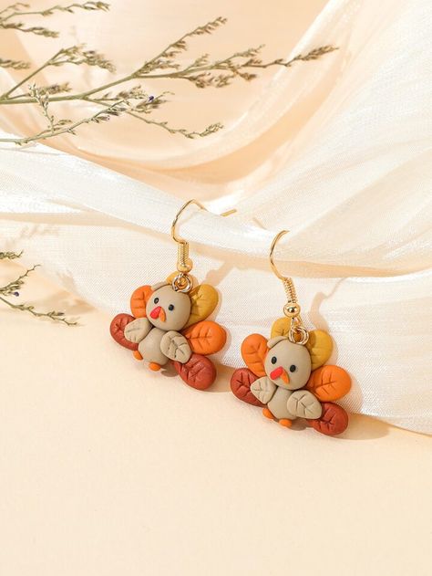 Polymer Clay Fall Ideas, Polymer Clay Crafts To Sell, Fall Polymer Clay, Turkey Earrings, Fall Earring, Earring Inspo, Diy Earrings Polymer Clay, Embellished Fashion, Jewelry Halloween