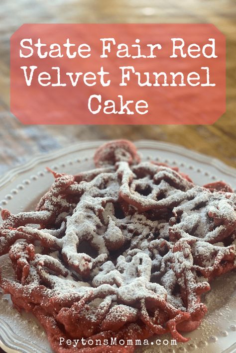 Red Velvet Funnel Cake, Mini Funnel Cakes, Desserts Photography, Fair Foods, Grandbaby Cakes, Funnel Cake Recipe, Red Desserts, Funnel Cakes, Christmas Clothespins