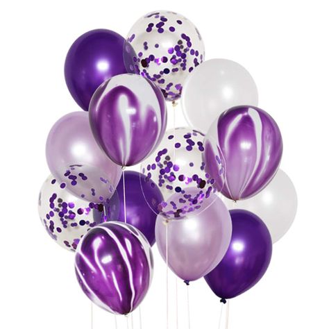 Balloon Decorations Graduation, Lavender Balloons, Halloween Birthday Party Decorations, Marble Balloons, Butterfly Party Decorations, 40th Birthday Party Decorations, Purple Confetti, Violet Pastel, Gold Confetti Balloons