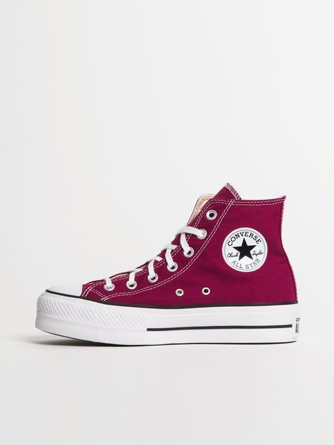 WOMENS CONVERSE CHUCK TAYLOR ALL-STARS LIFT - Red / 6 Red Converse Platform, Coloured Converse, Colourful Sneakers, Red High Top Converse, Cute Converse Shoes, Converse Women, Converse Platform, Cute Converse, Pretty Shoes Sneakers