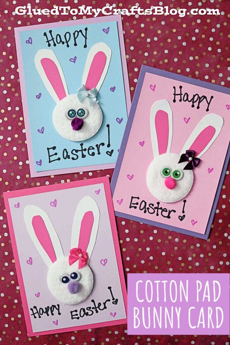 Easter Cards For Kids, Diy Easter Cards, Easter Bunny Cards, Bunny Cards, Easter Classroom, Easter Cards Handmade, Fun Easter Crafts, Pink Crafts, Easy Easter Crafts