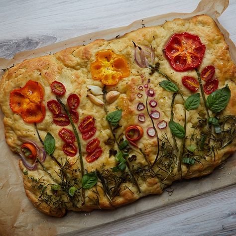 Floral Focaccia, Festival Garden Party, Aerie Aerie, Festival Garden, Foccacia Bread, Focaccia Bread Recipe, Active Dry Yeast, Bread Art, Focaccia Bread