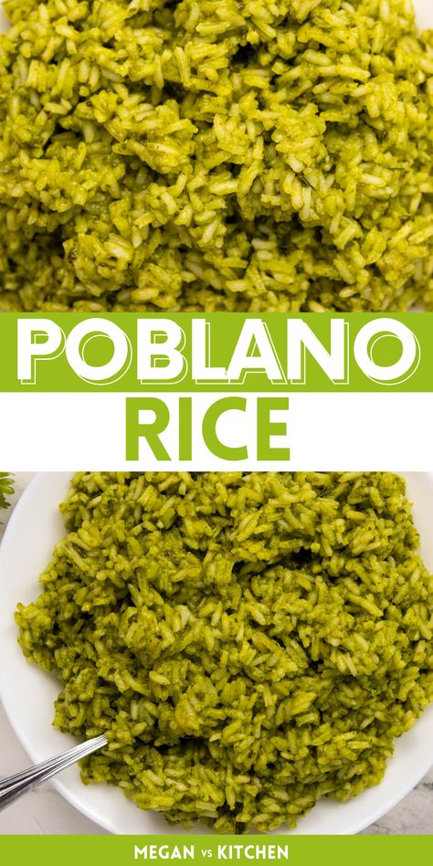 35 Minute Poblano Rice Poblano Rice Recipe, Mexican Rice Side Dish, Poblano Rice, Poblano Recipes, Grilled Chicken Fajitas, Poblano Peppers Recipes, Grilled Steaks, Mexican Rice Easy, Cilantro Rice