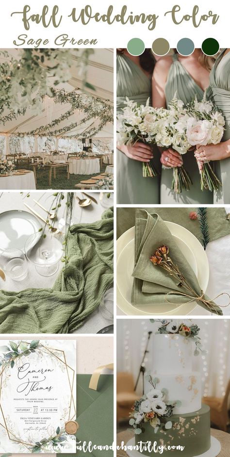 Green And Gold Wedding, Sage Green Wedding Colors, Wedding Theme Color Schemes, Olive Green Weddings, Wedding Color Scheme, Wedding Color Palettes, Wedding Color Pallet, Fall Wedding Color Palette, Green Themed Wedding